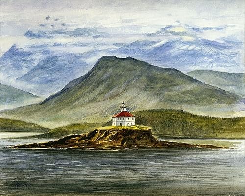 Eldred Rock Lighthouse Alaska Inside Passage - Impresiones artísticas de acuarela mate (8 x 10)
