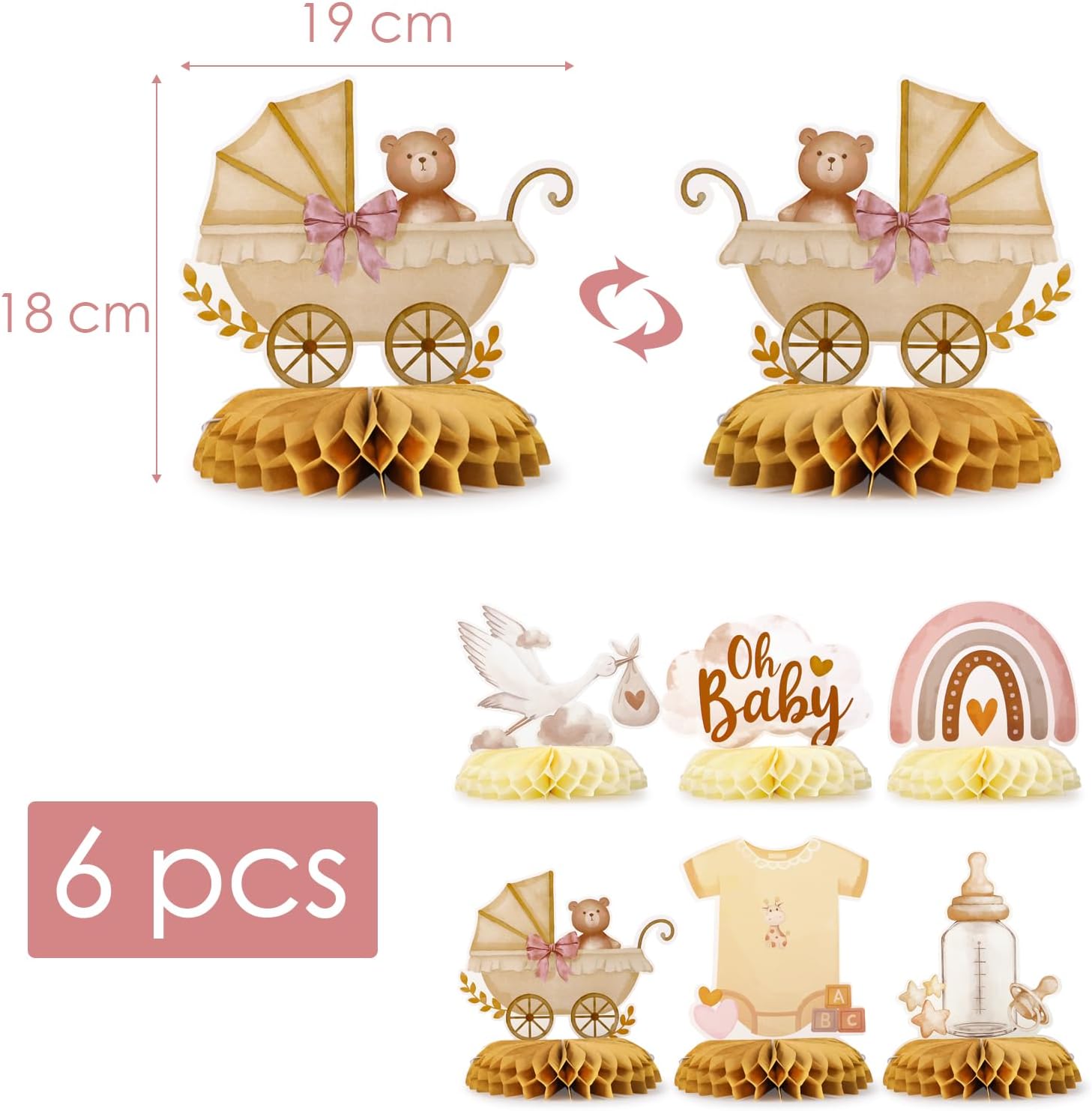 6 Pcs Baby Shower Decorations Honeycomb Centerpieces Girls Gender Reveal Table Centerpiece for Kids Gender Reveal Baby Shower Party Table Favor Supplies