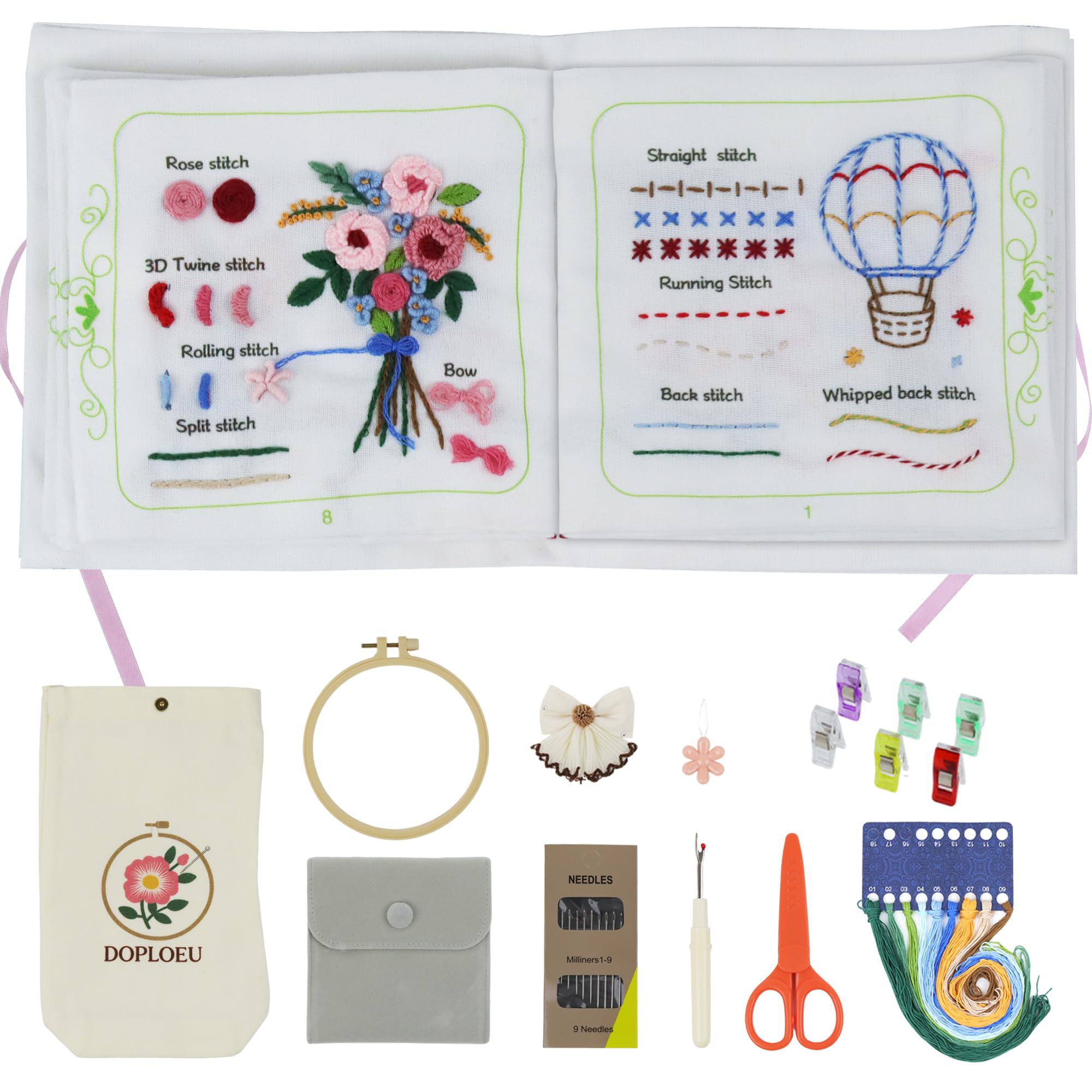 Beginner Embroidery Kit: Learn 33 Stitches -1