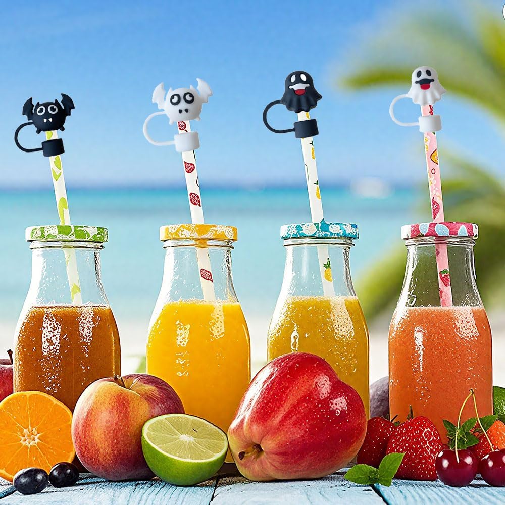 6pcs Halloween Straw Cover Cute Bat Silicone Straw Toppers 10mm Pumpkin Ghost Drinking Straws Tip Lid 30&40 Oz Straws Cup Accessories For Halloween Party Decoration - Image 5