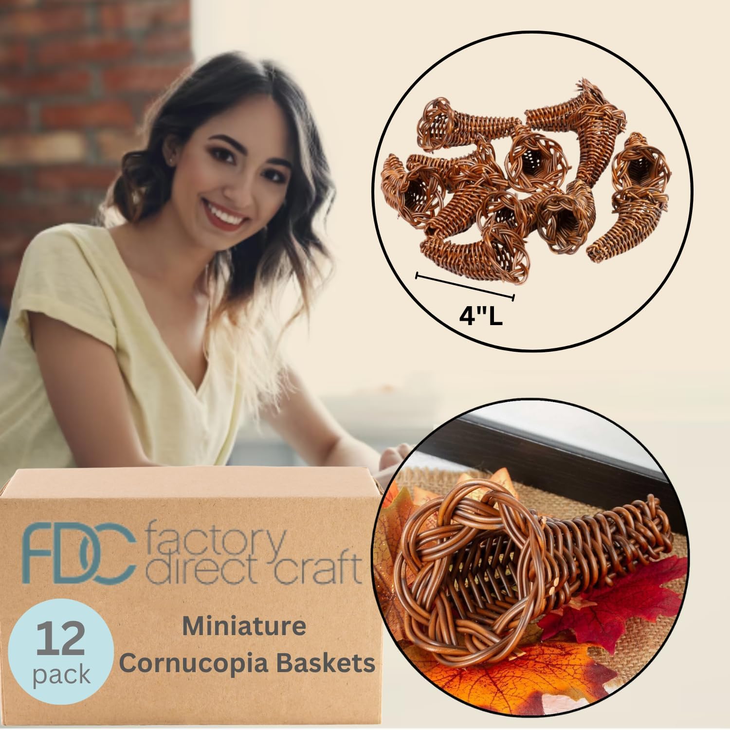 Pack of 12 Mini Cornucopia Baskets by Factory Direct Craft - Horn of Plenty Thanksgiving Table Placecard Favors for Fall Displays and Autumn Decorations (4 Inches Long)