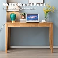 Vista 6 de Escritorio de madera maciza con cajón, escritorio de madera para oficina en casa para el trabajo, escritorio de computadora para estudiantes