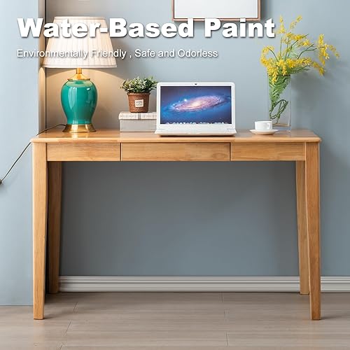 Miniatura 6 de Escritorio de madera maciza con cajón, escritorio de madera para oficina en casa para el trabajo, escritorio de computadora para estudiantes para