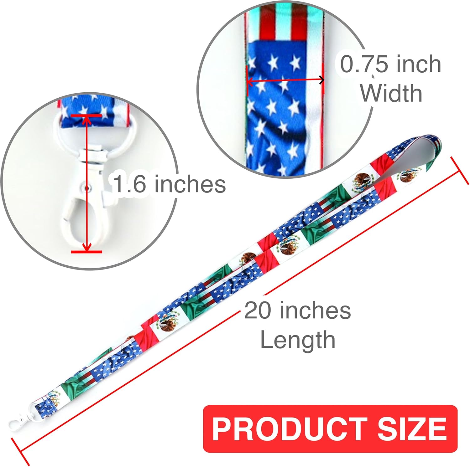 EASTEX USA Mexico Flag Lanyard Keychain - ID Lanyard for Keys Badge - Mexican American ID Holder Keychain for Men Women Gift - Image 3