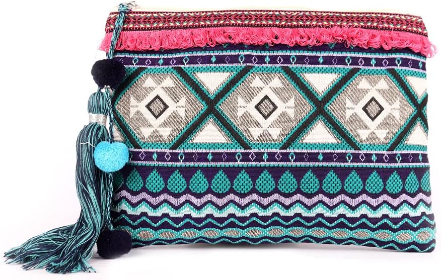 20 Cms Blue Cotton Makeup/Travel Pouch with Tassels