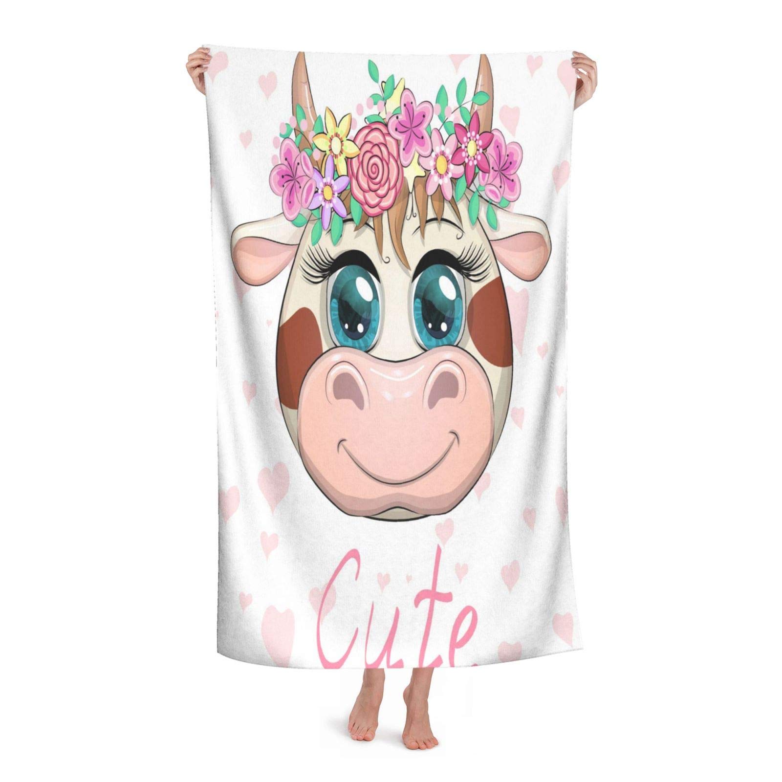 Cartoon Cow Print Microfiber Quick-Dry Hand Towel - Super Absorbent With Carabiner & Bag For Beach, Gym, Travel