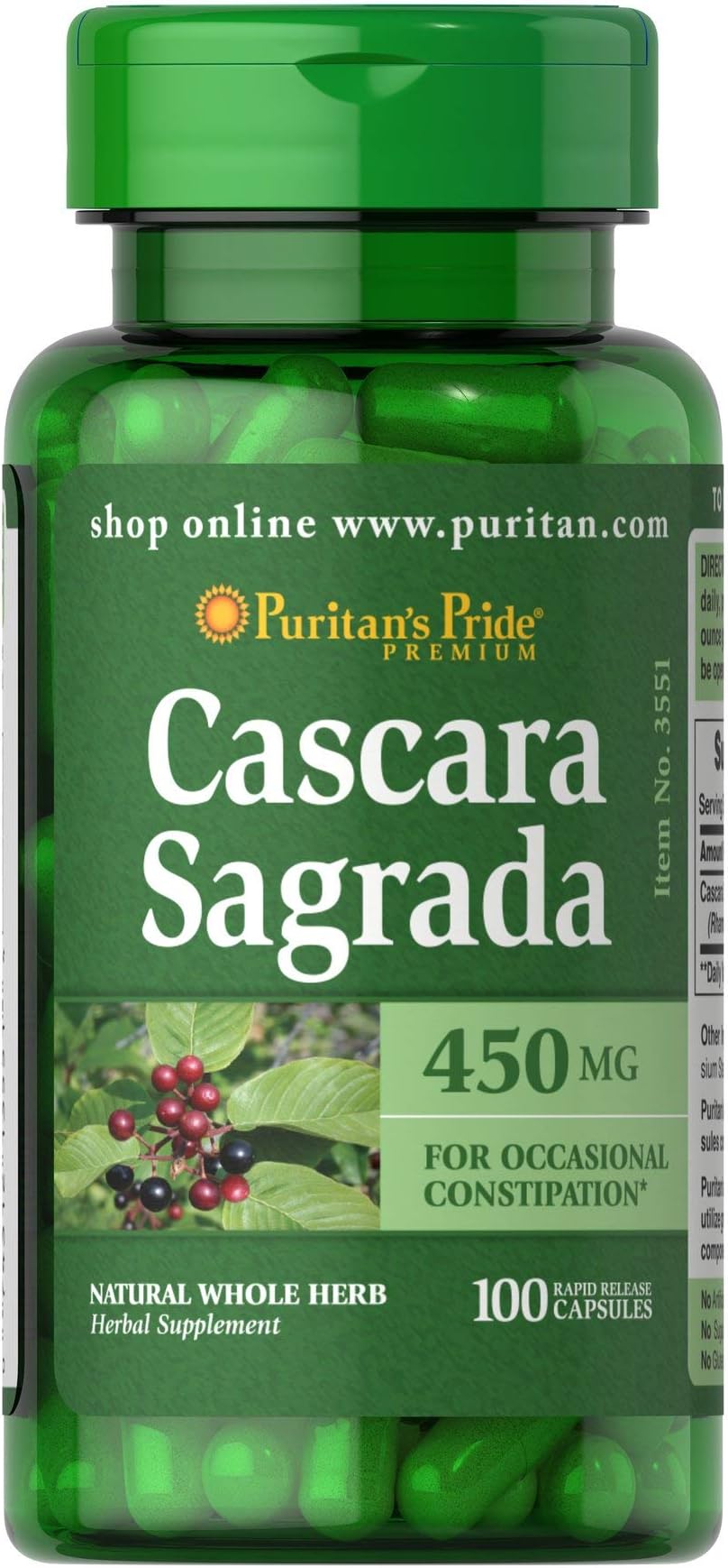 Puritan's Pride Cascara Sagrada 450 mg-100 Capsules