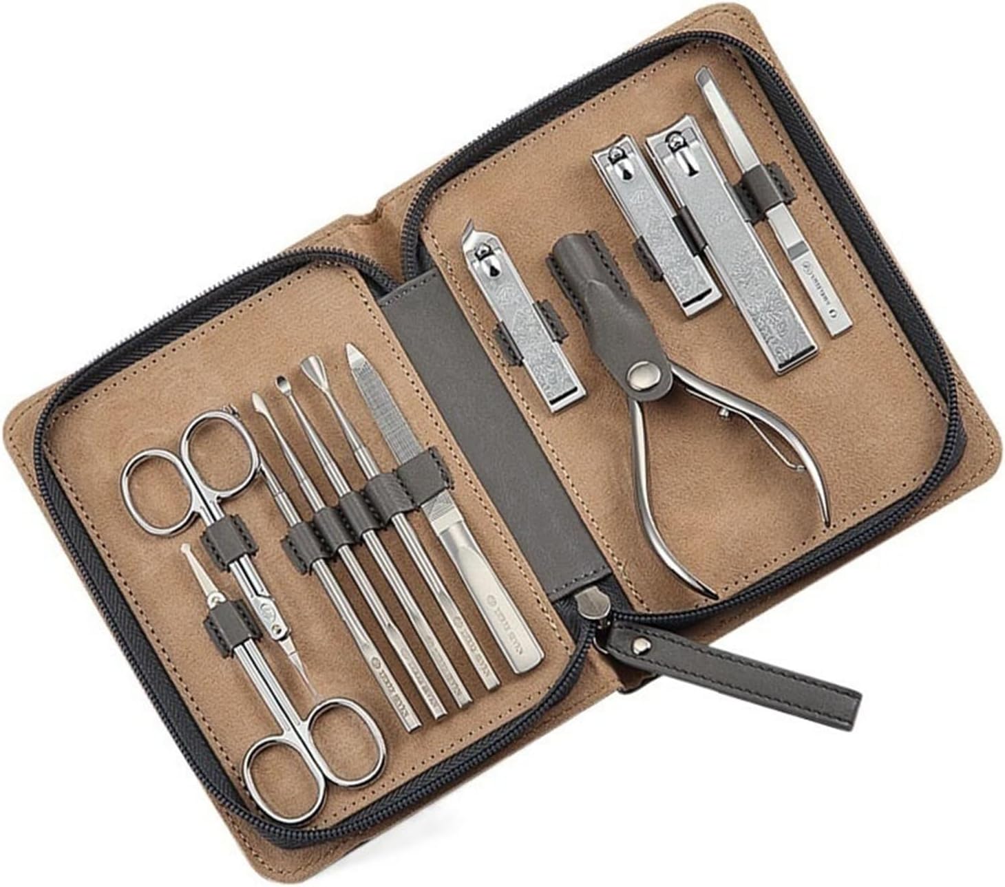 Fingernail Clipper Set Manicure Set, 10/12Pieces Stainless Steel Nail Clippers Set Portable Nail Manicure Kit Pedicure Set, Nail Care Kit Manicure Tools with PU(12 Pieces Set)