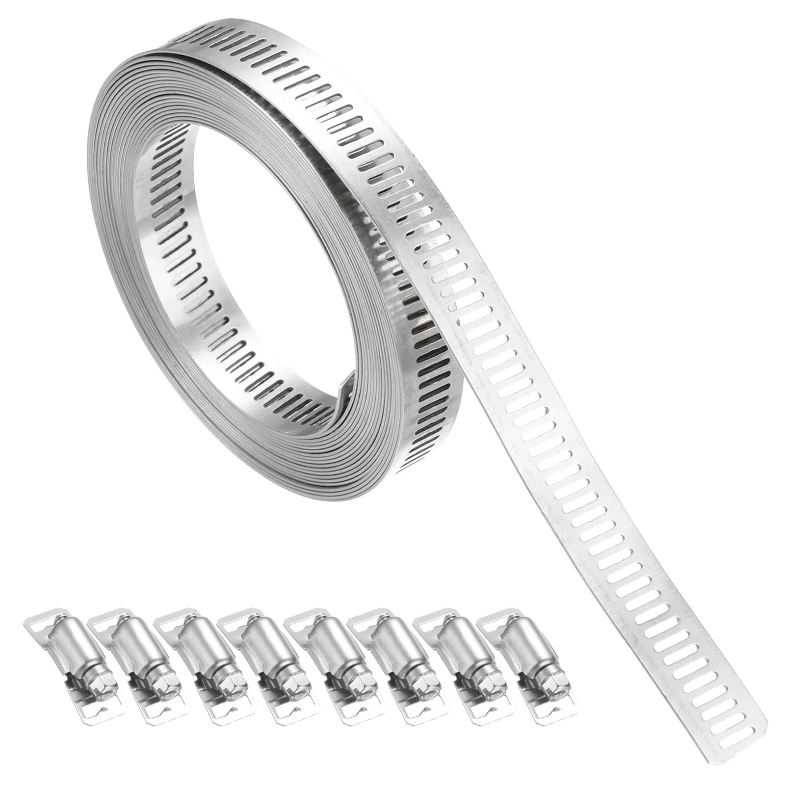 PATIKIL Hose Clamp, DIY 13 FT Stainless Steel Hose Clamps with 8 Fasteners, Adjustable Worm Gear for Plumbing Automotive