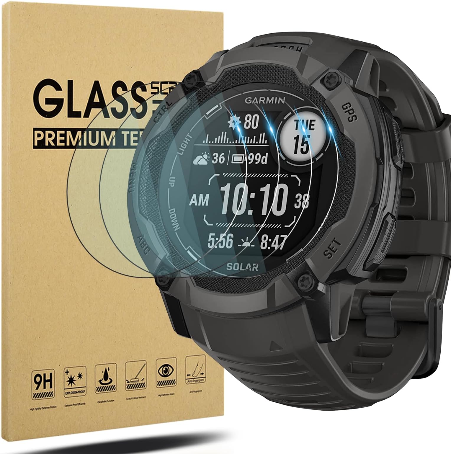 Pack of 4 Tempered Glass Screen Protectors for Garmin Instinct 2X Solar Tempered Glass Screen Protectors for Garmin Instinct 2X Solar, Anti-Scratch, Bubble-Free