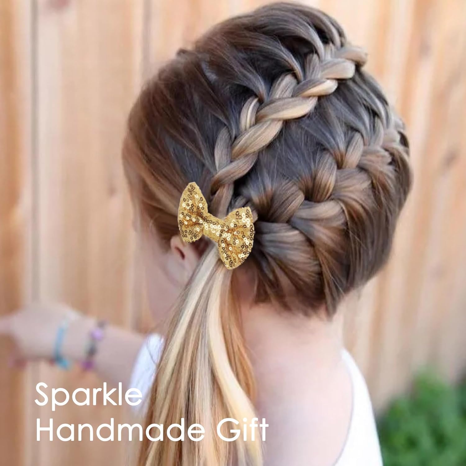 KISZU 3 Inch Glitter Hair Bows Clips, Sparkling Sequin Little Bow HairPins for Baby Girls Children Teens and Women (Gold) - Image 3