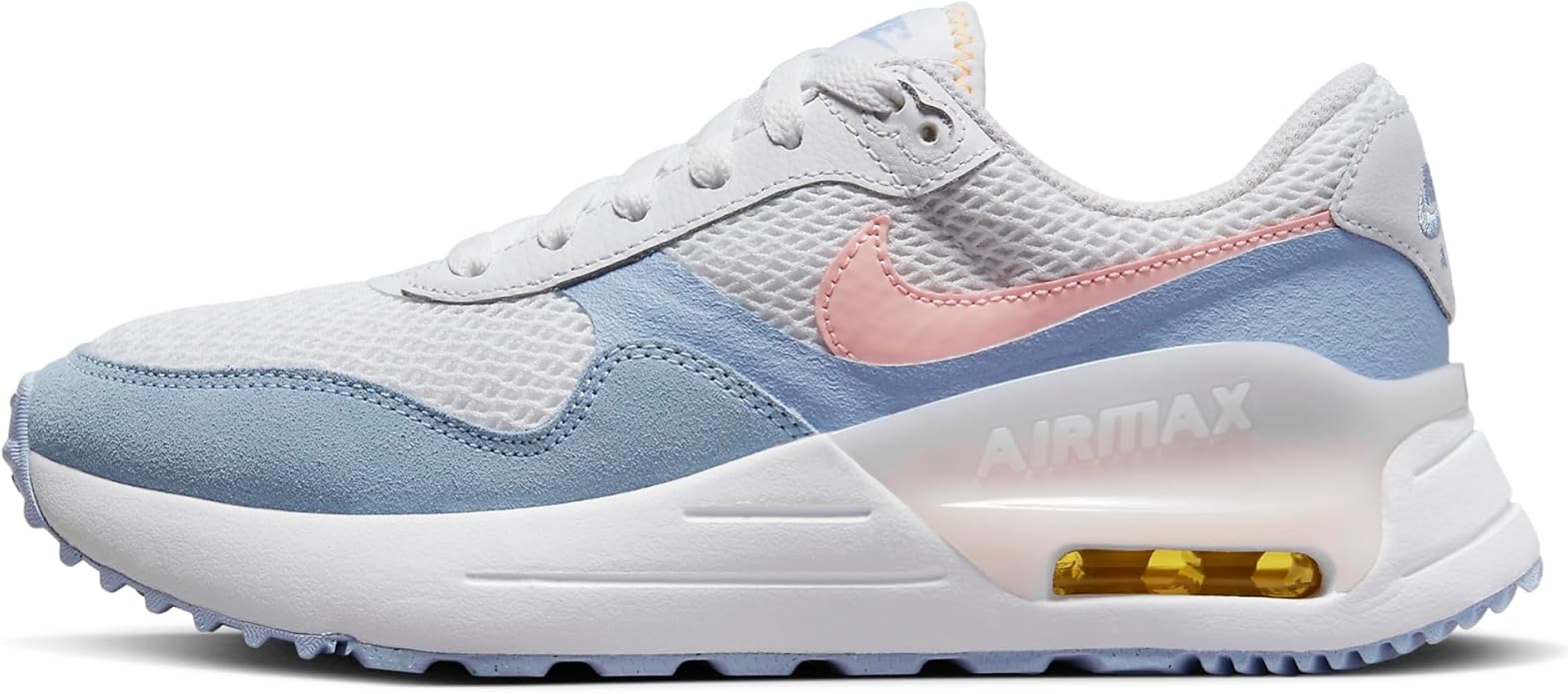 white blue and pink air max