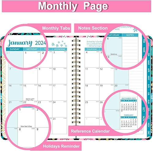 Miniatura 4 de Agenda 2024, agenda semanal y mensual de enero de 2024 a diciembre de 2024, 6.25 x 8.5 pulgadas, calendario en espiral de tapa dura con pestañas,