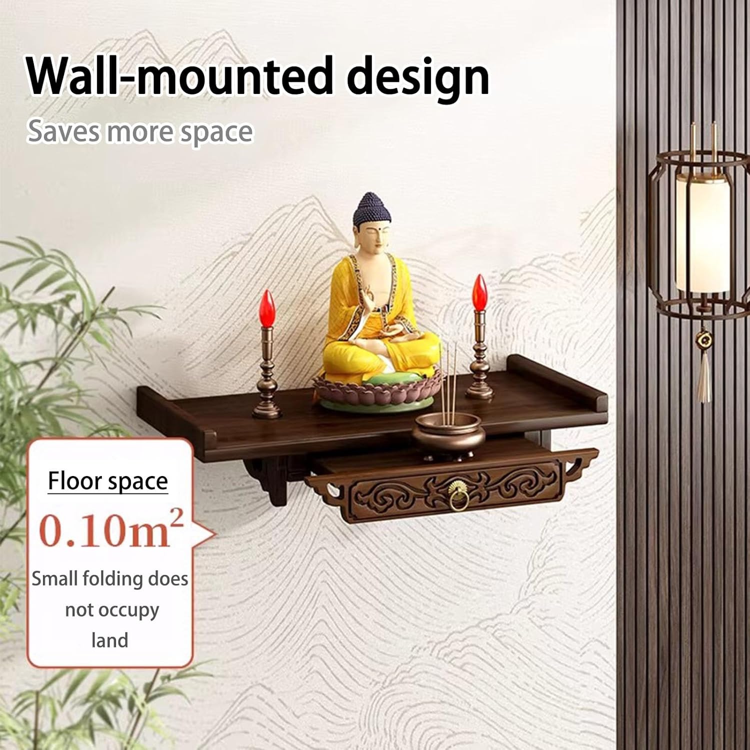 Wall Mounted Altar Table,Personal Meditation Table,Buddhist Altar,Personal Shrine Stand,Spiritual Activities,for Small Spaces(39cm/15.4in)