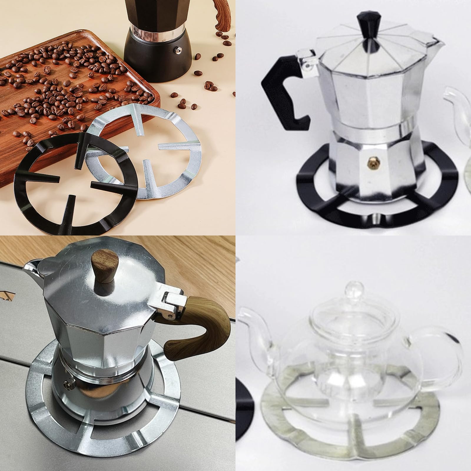 Support Pot à Moka Support de Casserole Moka Réducteur d'anneau de Gaz 2 Pièce Universel Machine à Expresso Adaptateur D'anneau Résistant
