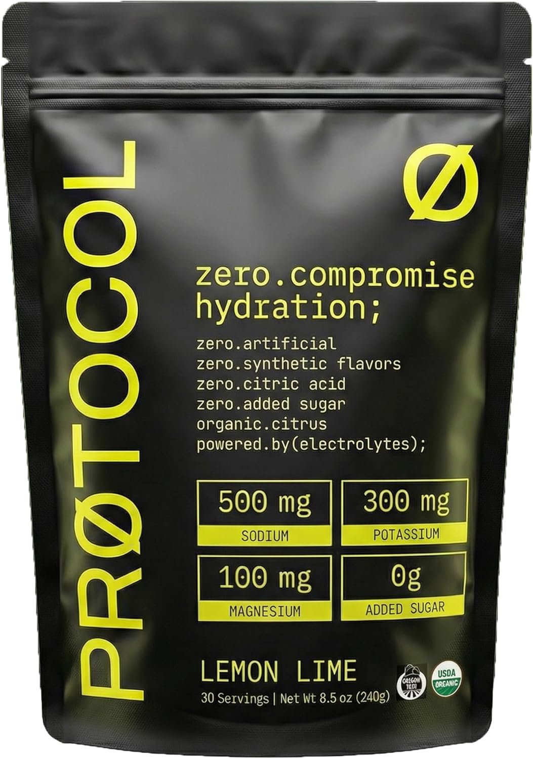 Protocol Organic Electrolyte Powder - Clean Electrolytes - Lemon Lime - Sugar Free Hydration Drink Mix | 500mg Sodium, 300mg Potassium, 100mg Magnesium - No Citric Acid, No Artificial Flavor