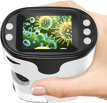 1000X Handheld Microscope for Kids 4K 2.0" Screen Rechargeable Mini Pocket Digital Microscopes w/Slides Kit Portable Edu Gift Age 4-6 8-12 Children Students White