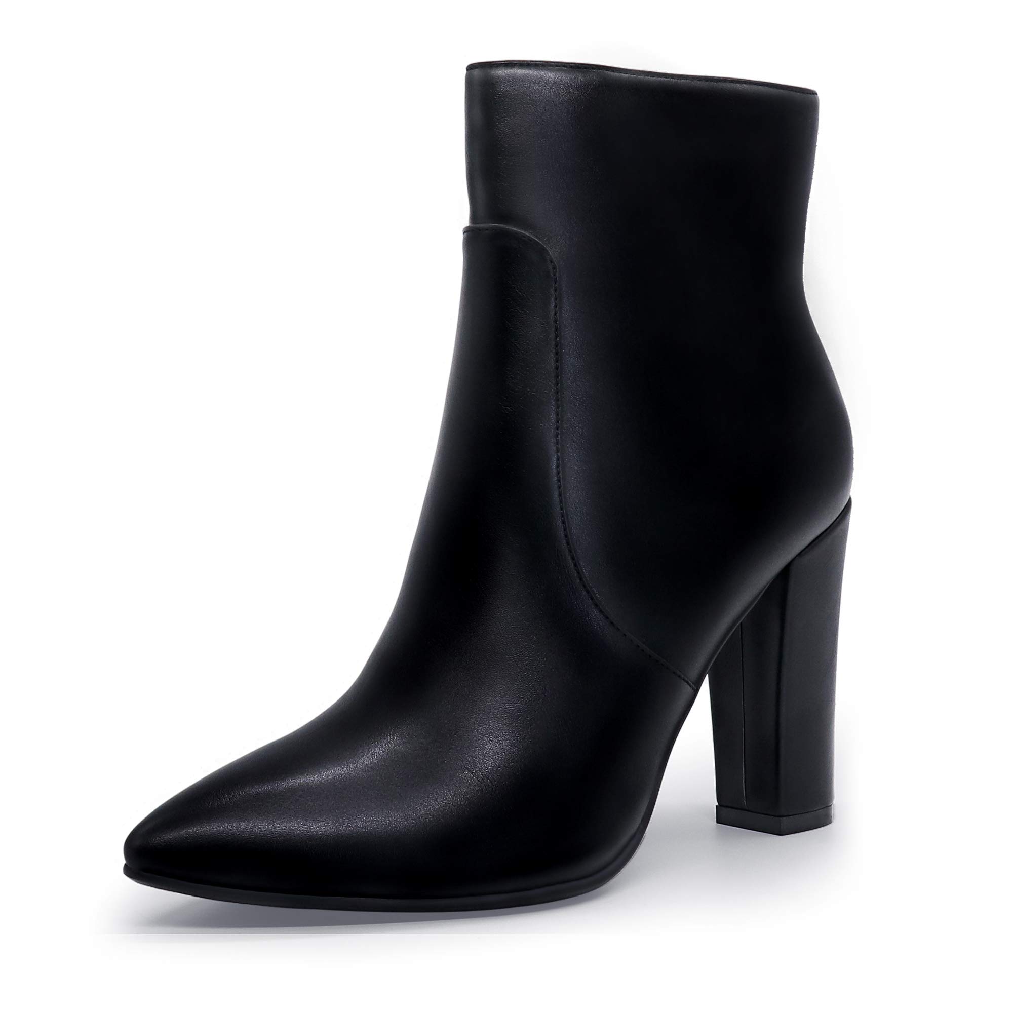 IDIFU Womens Fashion Ankle Boots Comfy Pointed Toe High Heels Side Zipper Booties