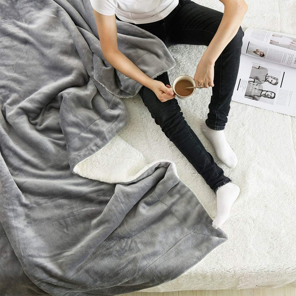 NANPIPER Flannel Blanket Reversible Sherpa Throw Blanket Super Soft Plush Warm Fleece Microfiber (90"x90",Light Gray) Queen - Image 3