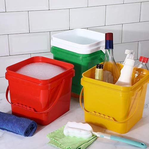 Miniatura 4 de Mifoci 4 cubos de plástico cuadrados de 5 cuartos de galón, cubo de limpieza, cubo pequeño con asa para limpieza de la casa, almacenamiento de
