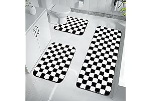 Uphome Black and White Checkered Bathroom Mat Rug Set