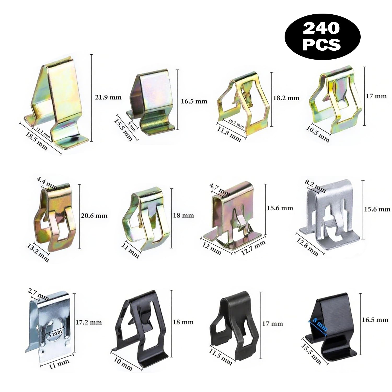 240 Piezas Retenedores de Metal para Coches Clips, Automóvil Retenedor de Metal, Clips para Salpicadero Panel Interior, Grapa Metalica Coche, para Todos los Automóviles