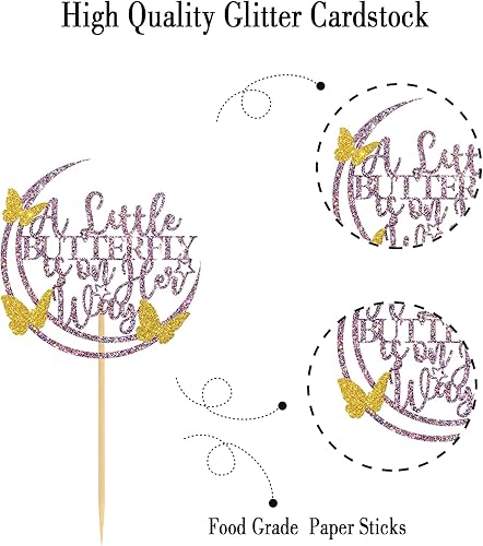 Miniatura 6 de Belrew A Little Butterfly is on Her Way - Decoración para tartas, letrero de mariposa para baby shower, suministros de fiesta de primer cumpleaños,