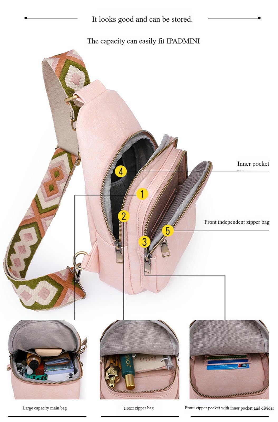 Marsupio Moda Tendenza Donna Borsa al Petto Retro Crossbody Piccola in Vita-Rosa
