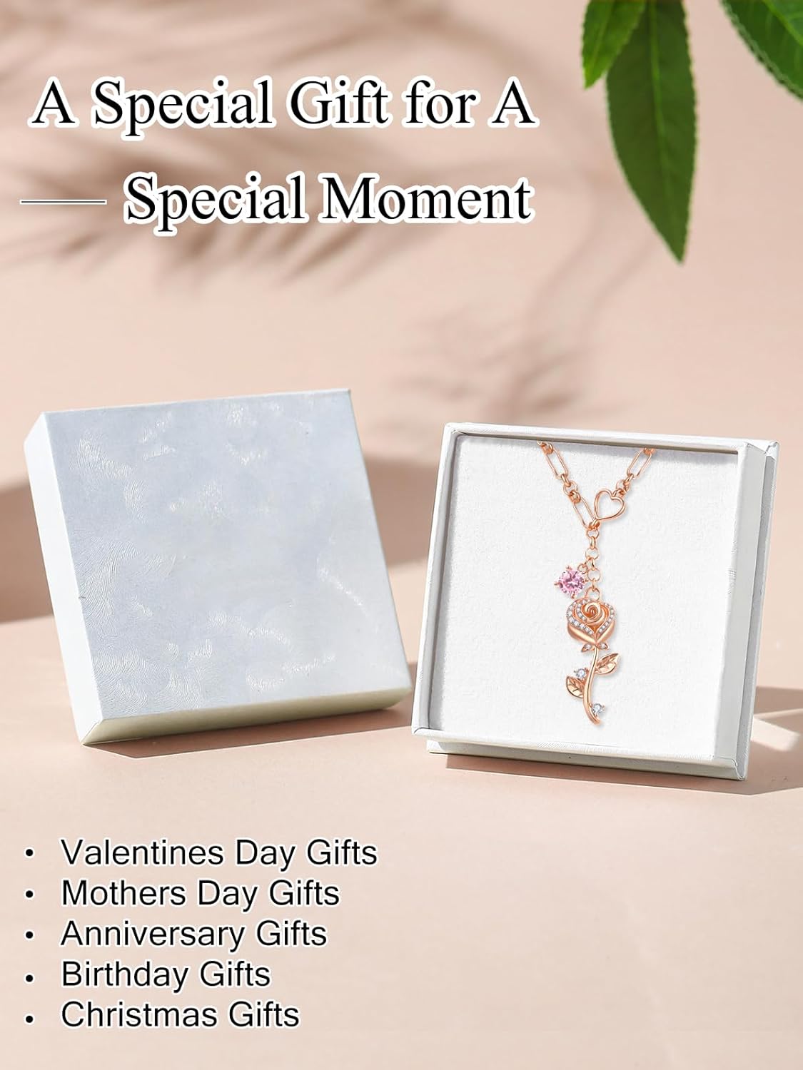 Rose Flower Pendant Necklace for Women Rose Real Gold Elegant Romantic with Gemstone Anniversary Birthday Necklace Gift for Wife Mom - Image 6