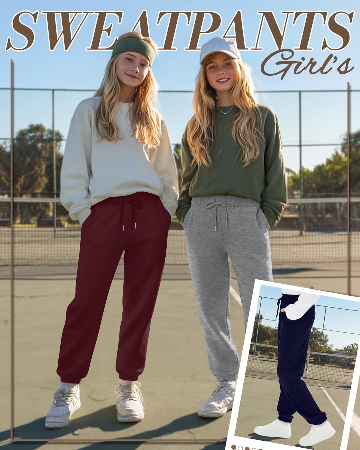 4 Pack Girls' Jogger Sweatpants Girls Drawstring Sweat Pants Teens Activewear Kids Joggers with Pockets (Ages 5-16) - Image 2