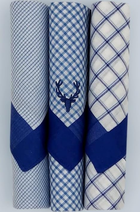 Men's Cotton Multi-Colored Handkerchief with Brand Logo (Pack of 3)