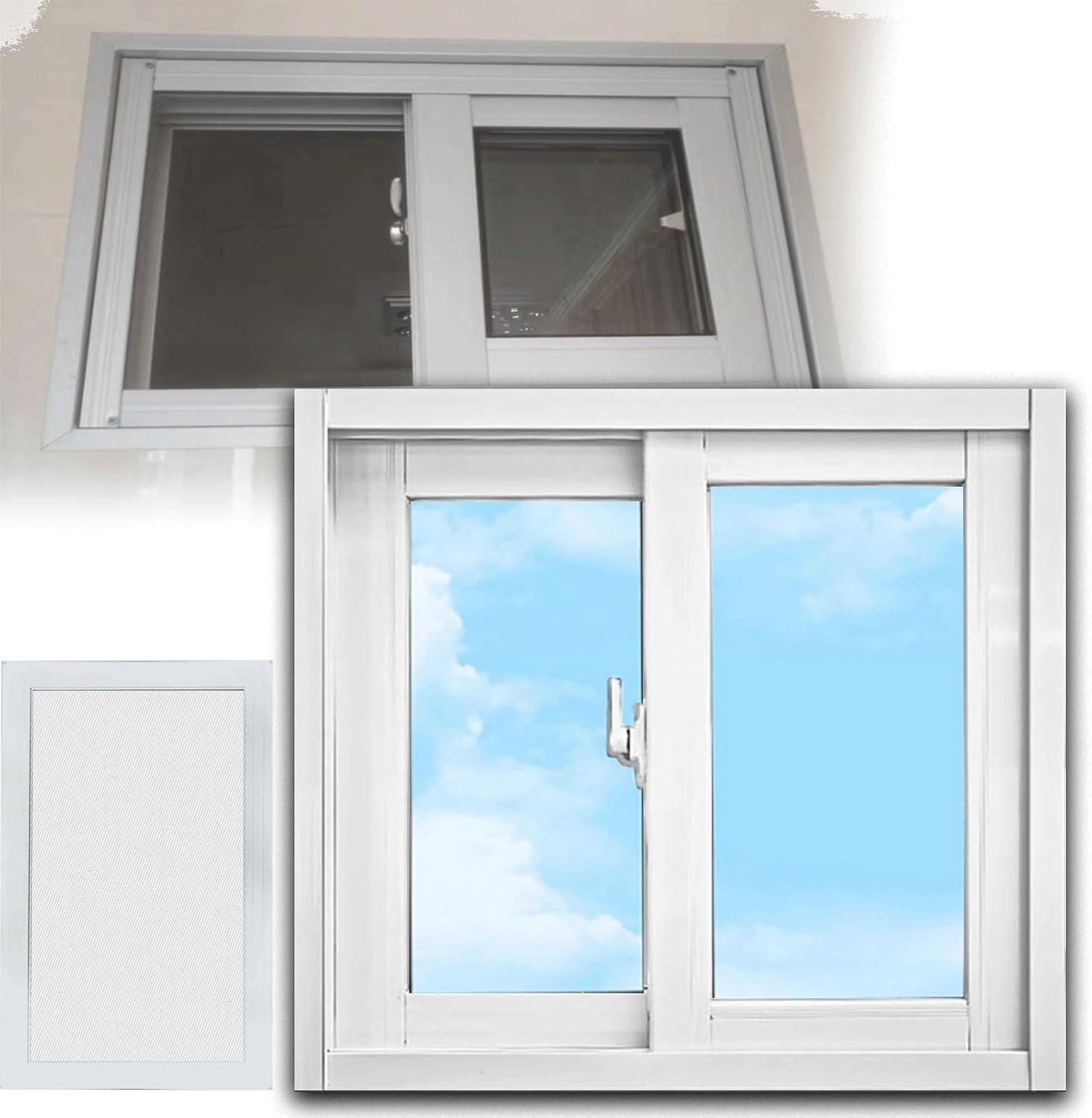 45x34in Basement Household Window Slider, White Frame 114x86cm Aluminum Framed Home Clear Window, Tempered-Glass with Screen 50 48 46 44 40 38 36 34 32 30 28 26 24 Inch Replacement Window