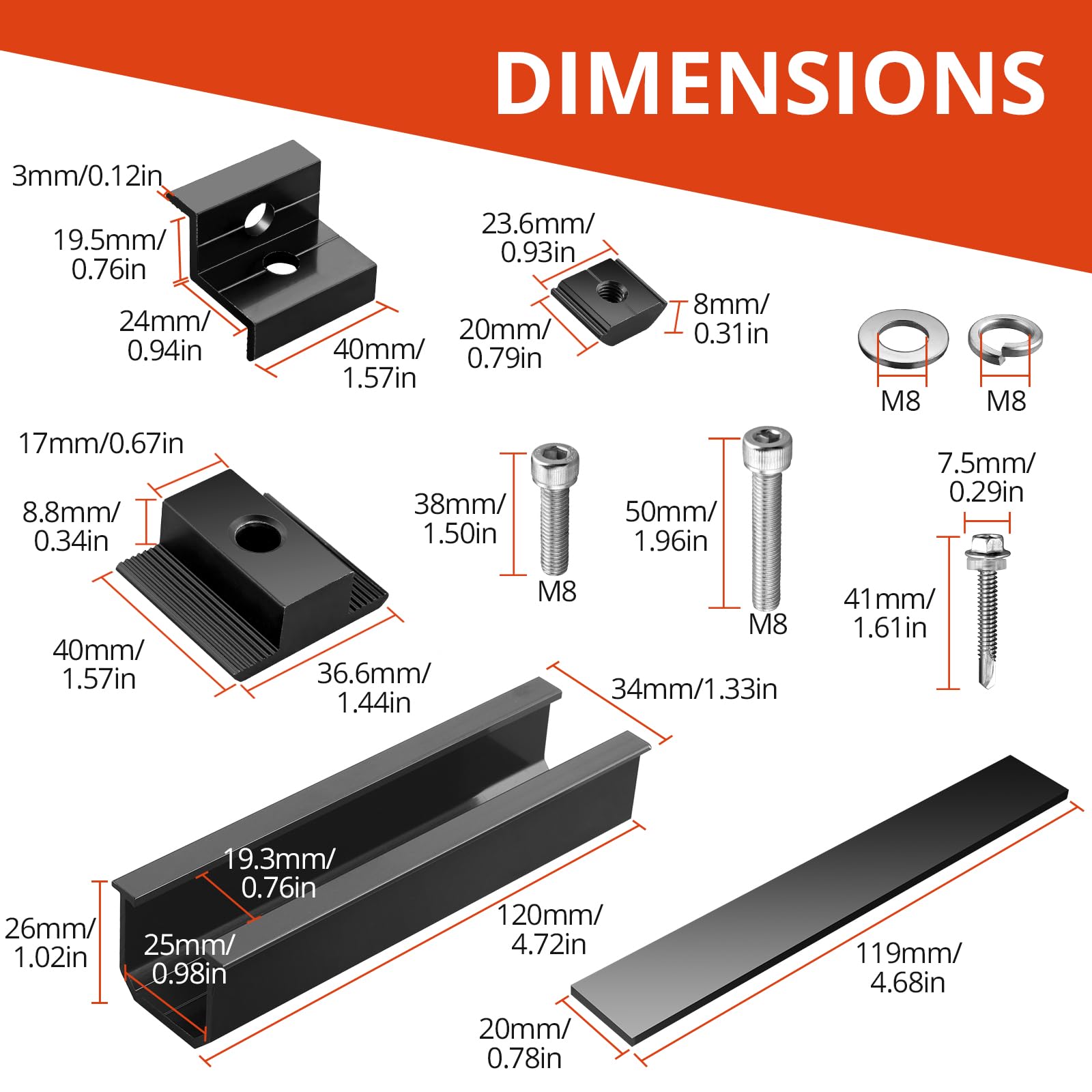 GETLITOOL 6 Piezas Kit de Soporte para Paneles Solarese Aluminio, Riel de Montaje de 120 mm, Soportes de Montaje para Paneles Solares de 30 mm/35 mm