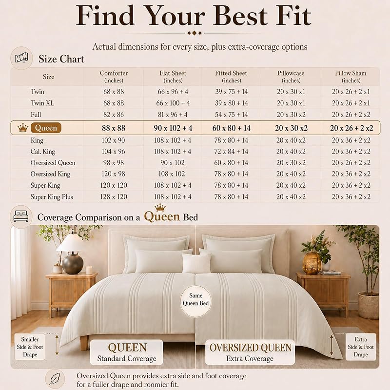 CozyLux Queen Comforter Set Beige - 7 Pieces Vertical Quilted Bed in a Bag image 6