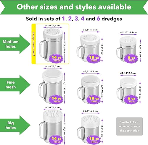 Miniatura 65 de CUSINIUM Salero de metal y pimienta, con asa, condimentos y especias con agujeros y tapas, 10 onzas, 2 piezas, estilo: mediano plateado,Negro