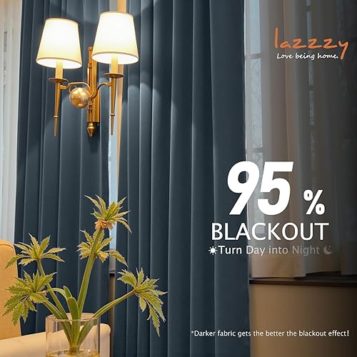 Miniatura 5 de Lazzzy Cortinas opacas de terciopelo azul con aislamiento térmico de 96 pulgadas de largo, cortinas para dormitorio, sala de estar, tratamiento de