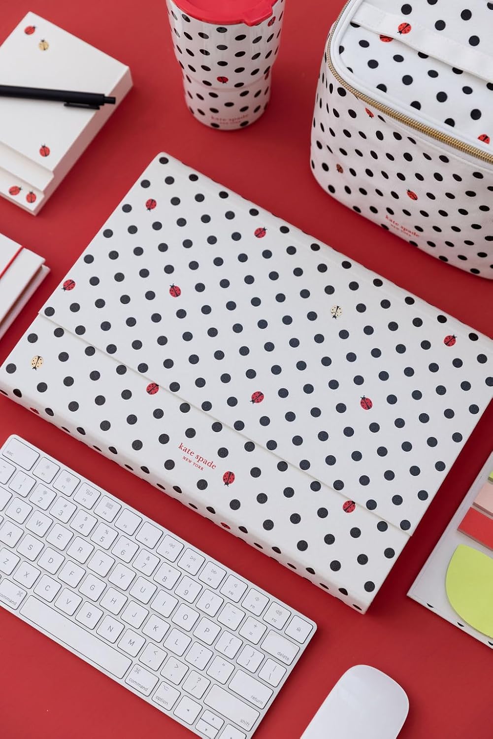 Kate Spade New York Expanding File Organizer, 12-Pocket Folder, Faux Leather File Folio with Magnetic Closure, Letter Size Document Holder, Ladybug Dot