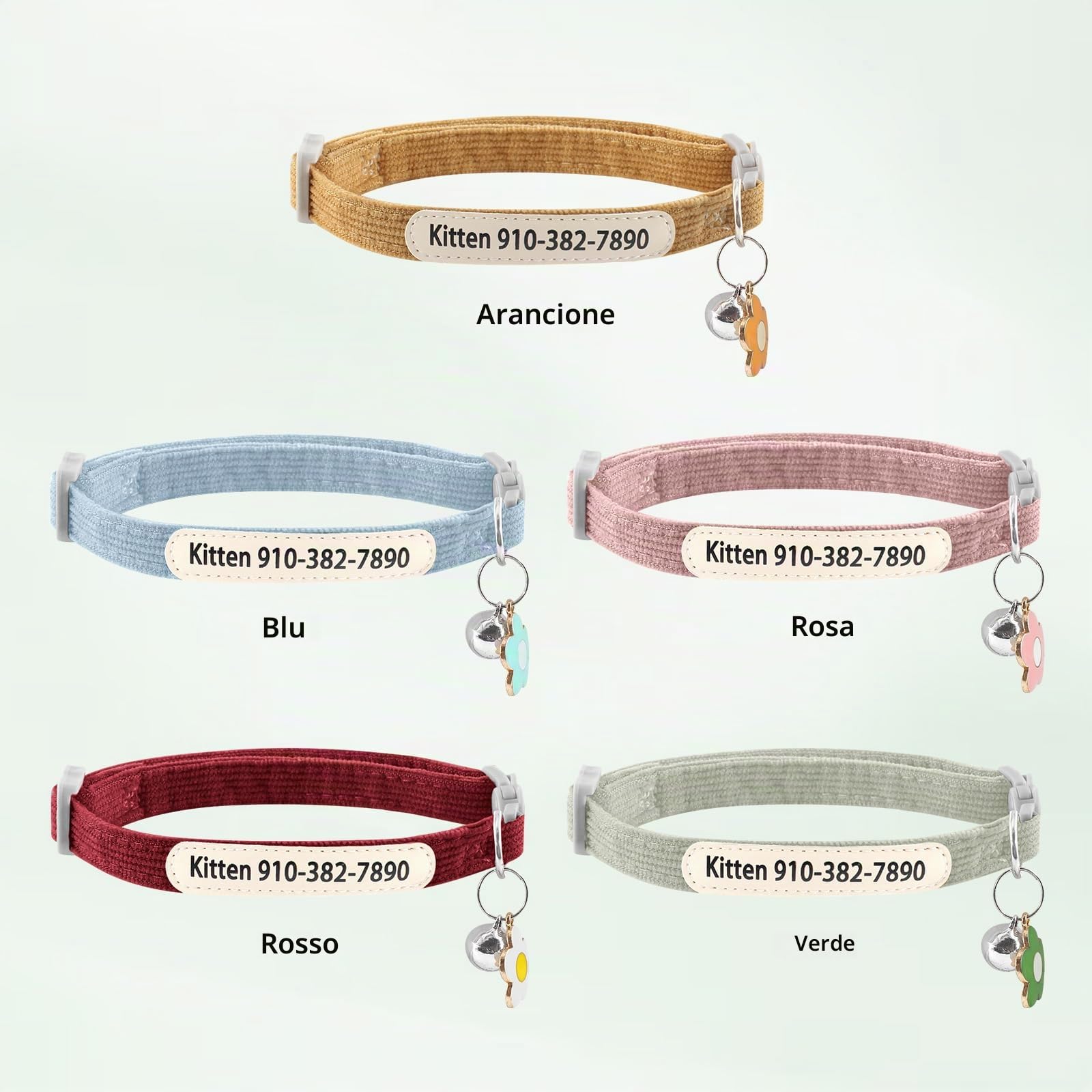 Collare per gatti personalizzato con stampa UV nome e numero di telefono – Collare regolabile per animali domestici con campana
