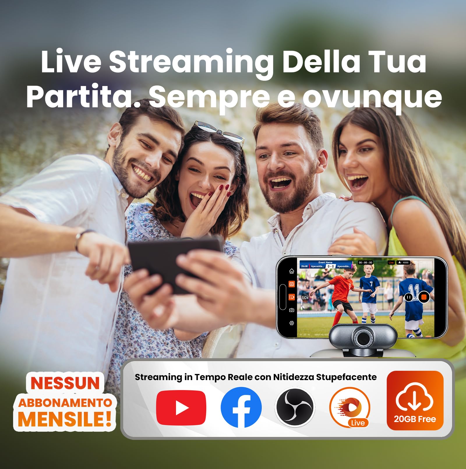 XbotGo Chameleon Action Cam 4K 60FPS - Monitoraggio Del Calcio E Registrazione Del Basket Per Gli Action Cam Per Sport Di Squadra, Live Streaming, Compatibile con iOS E Android (Grafite Lava)