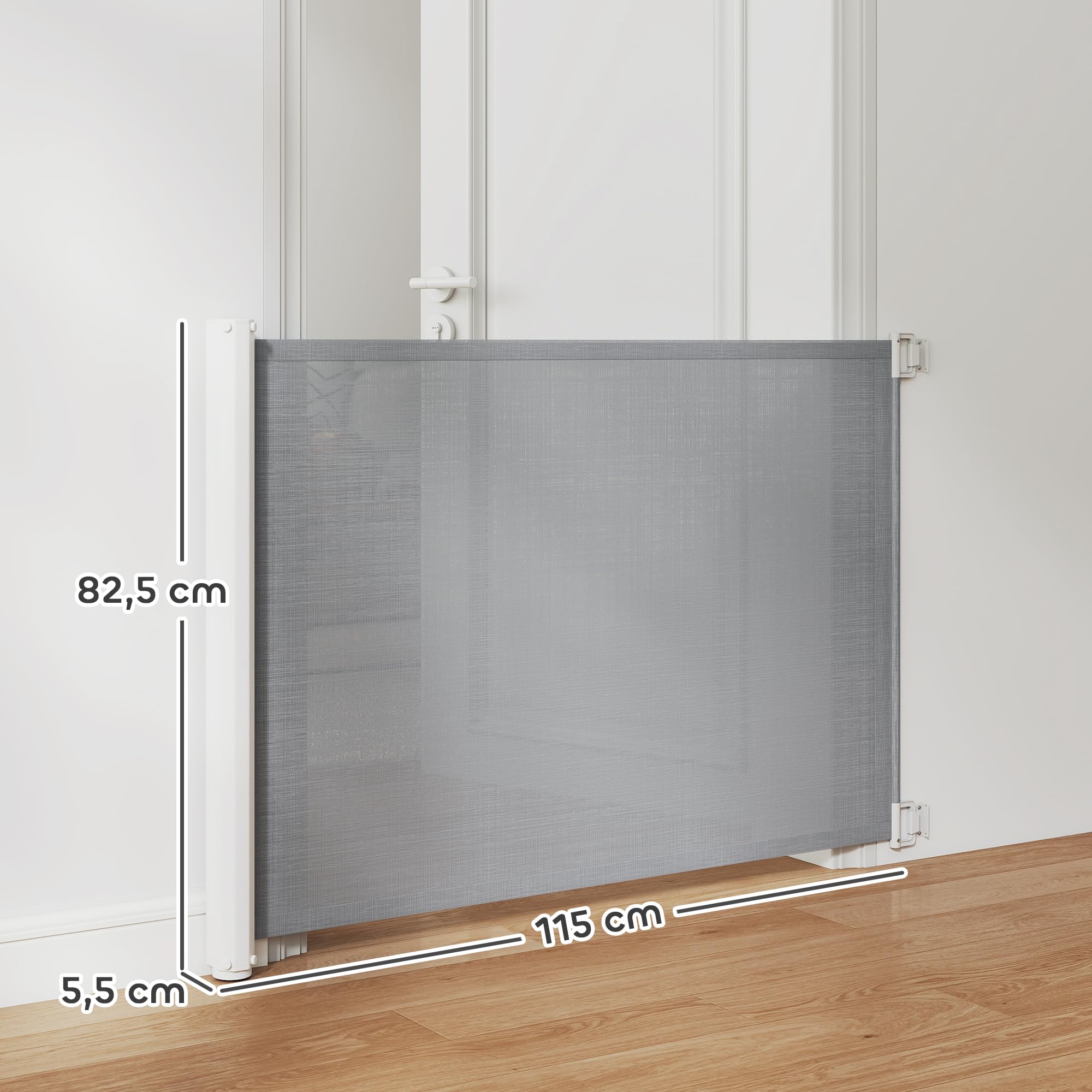 PawHut Barrière de sécurité barrière Animaux rétractable Automatique 1,15L x 0,83H m teslin métal Gris