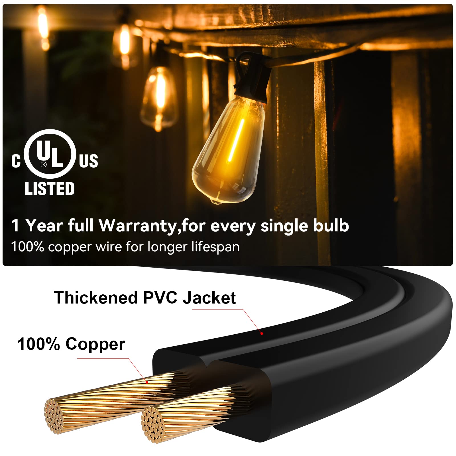 Lotelu 152FT LED Outdoor String Lights,Patio Lights with 78 Shatterproof ST38 Vintage Edison Bulbs(3 Spare),Outside Hanging Lights for Bistro Cafe Backyard Gazebo with 6.4FT Extra Extension Cord