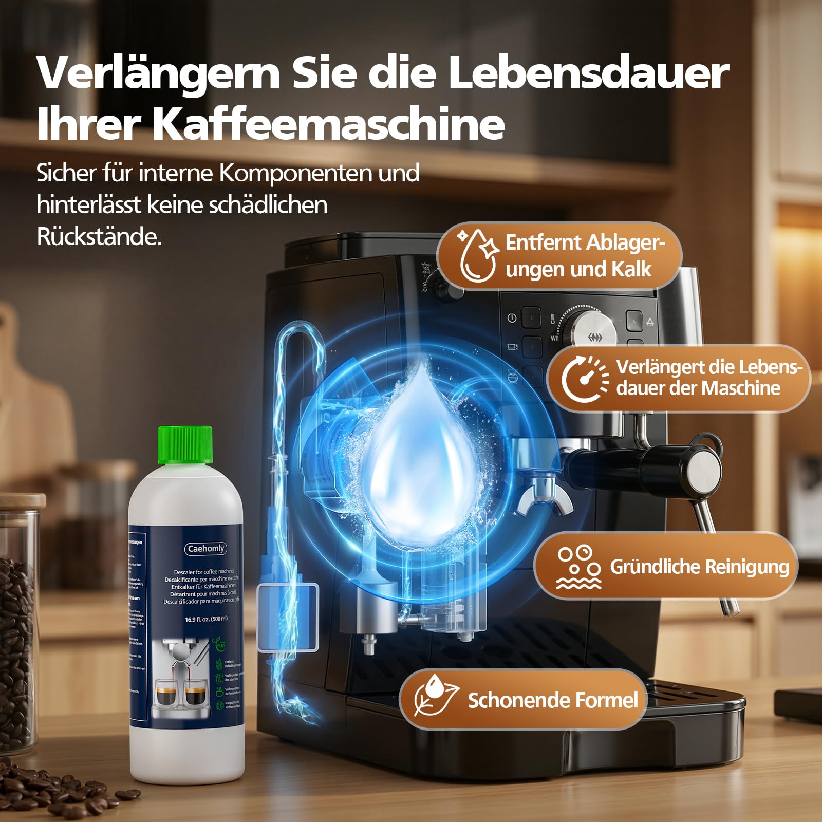 Descalcificador para cafetera DeLonghi, descalcificador de repuesto para DeLonghi DLSC500, accesorios de mantenimiento, ingredientes vegetales, 500 mlx4 botellas, 20 latas descalcificadoras