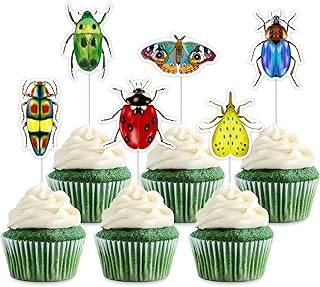 Kreatwow 36 PCS Insects Cupcake Toppers Insects Party Cake Decorations Summer Spring Themed Cake Toppers Beetle, Bug, Ladybug and Butterfly Indoors Outdoors Birthday Party Supplies