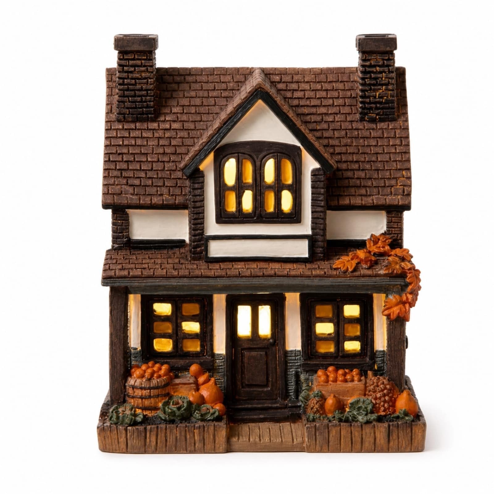 Vintage Light-Up Pumpkins Cottage, Warm Lighted Cottage with Pumpkins for Halloween, Halloween Lighted Multicolor Autumn Village Decor, LED Rustic Festive Decor Courtyard (Cottage #B)