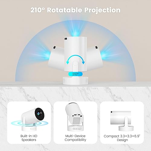 Miniatura 5 de Mini proyector portátil con WiFi y Bluetooth, proyector de video 4k 1080P compatible con altavoz base de sonido de 5 W, 200 ANSI, rotación de 210,