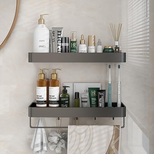 Miniatura 3 de HETMI Organizador adhesivo para ducha, paquete de 2, estantes organizadores de ducha de aluminio de aviación a prueba de óxido con soporte de