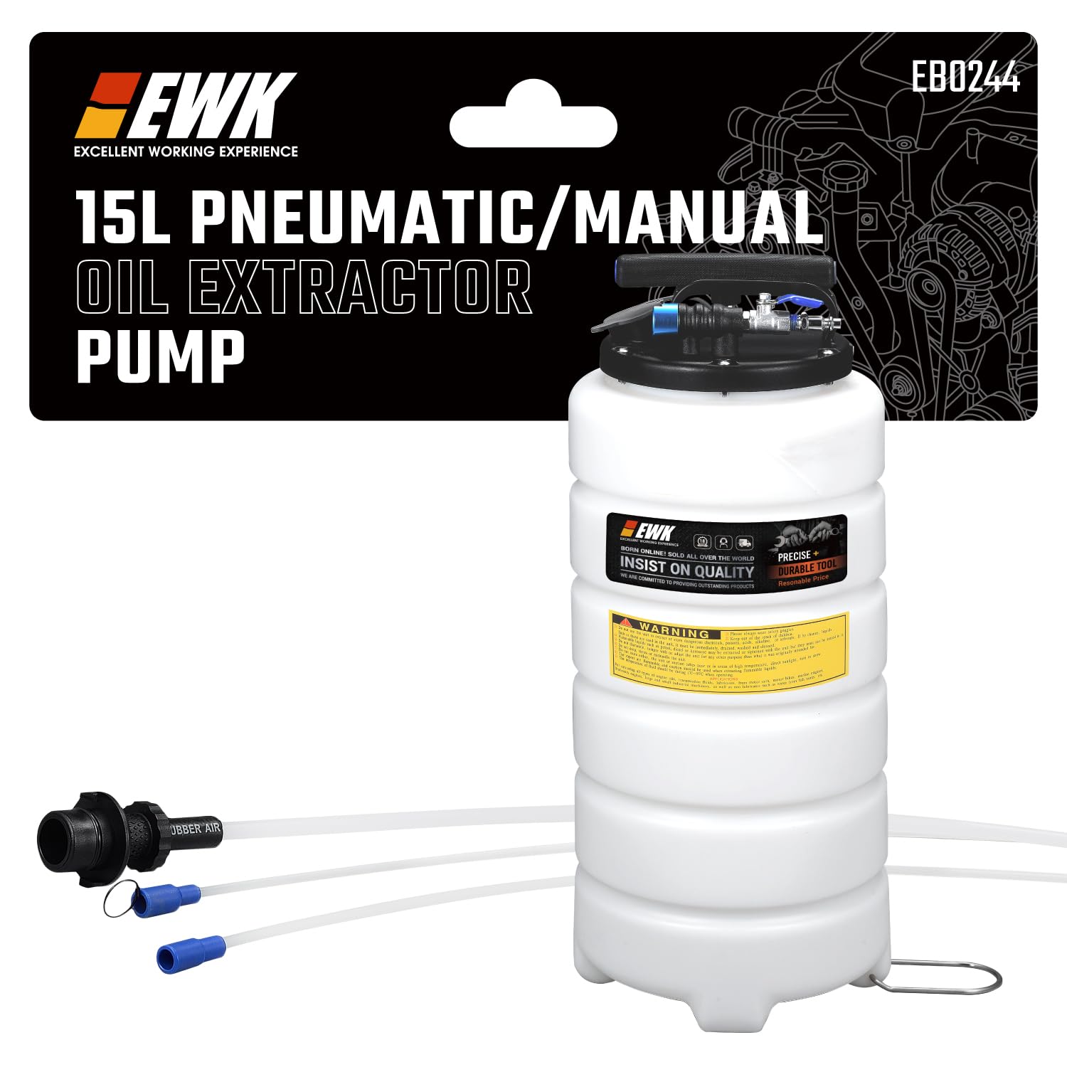 EWK Bomba extractora de aceite neumática/manual de 15 L, evacuador de líquido para cambio de aceite, herramienta de evacuación de vacío de gran capacidad para coches, camiones y maquinaria agrícola