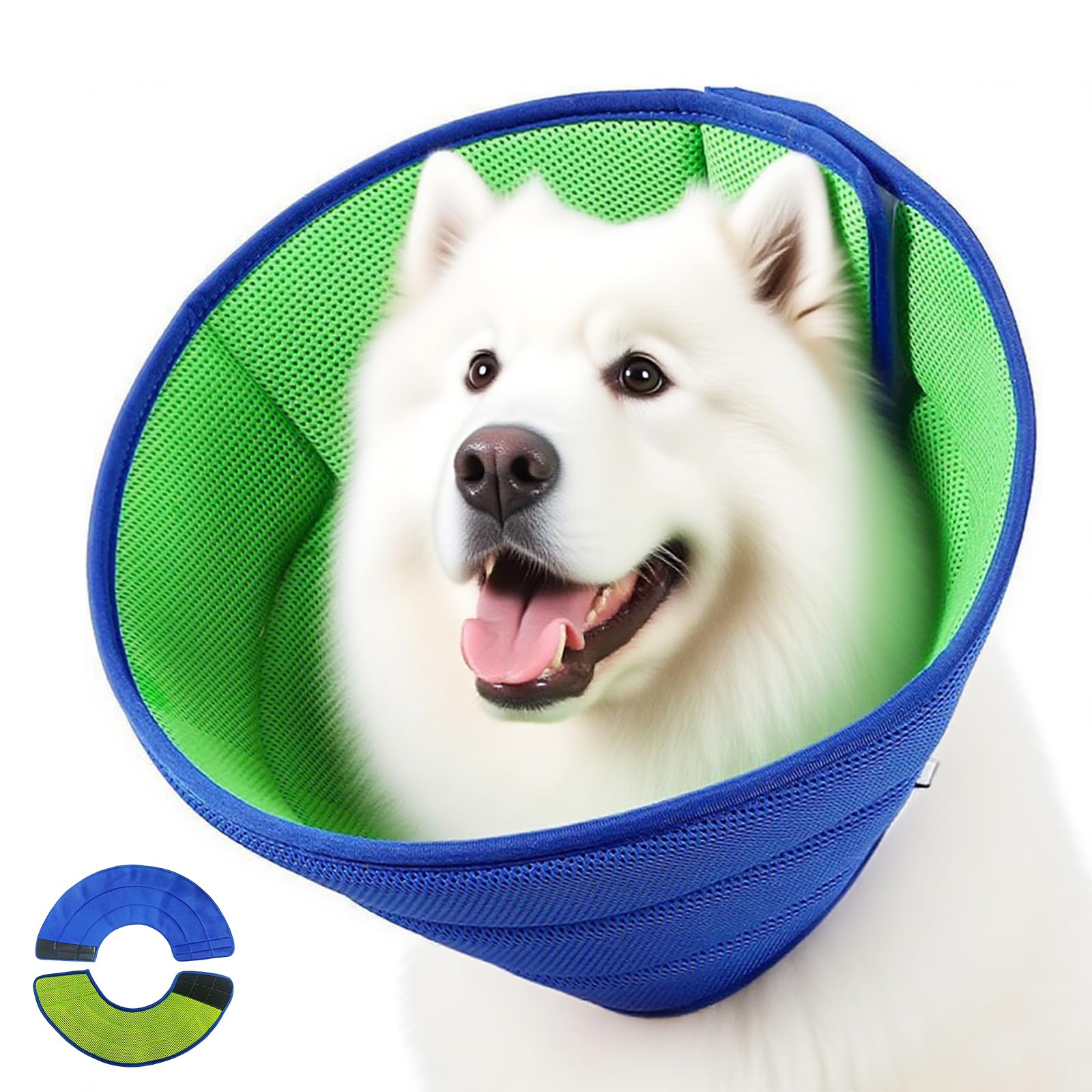 Qixuer Collar Dog Soft, Breathable Net - Dog Collar, Leak Protection, Pet Elizabethan Collar(L, Green & Blue)