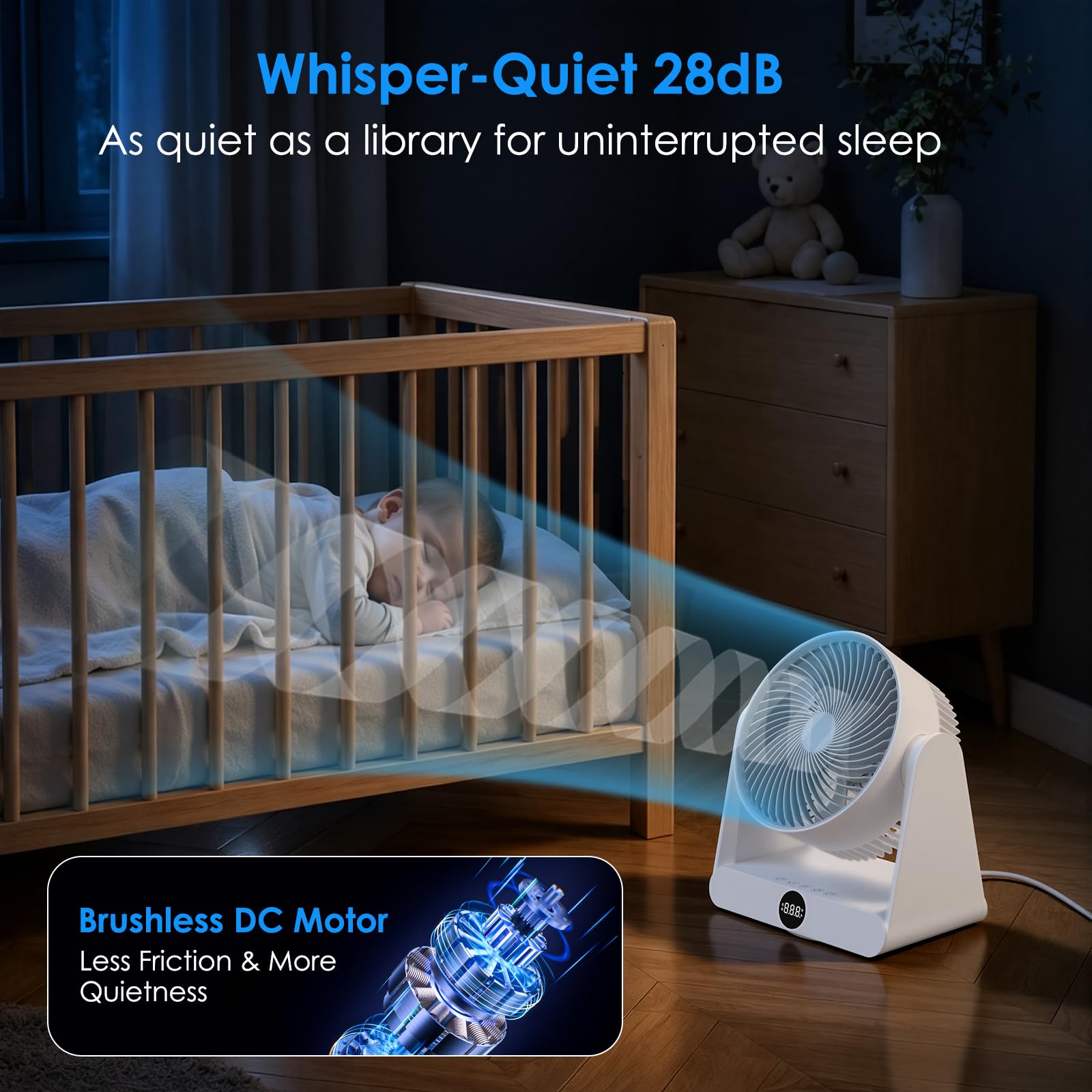Ventilador de Mesa Silencioso de 12 Velocidades con Mando,Ventilador Pequeño Portatil con Oscilación Automática 90º+90º, Temporizador 12H,Alcance de hasta 10M para Oficina, Dormitorio, 30 m²