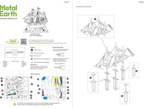 Miniatura 7 de Metal Earth Golden Hind Gold Version 3D Kit de modelo de metal con pinzas Fascinaciones